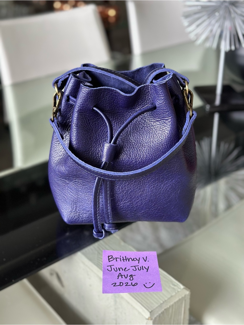 Portland Leather Purple Drawstring Bucket Crossbody